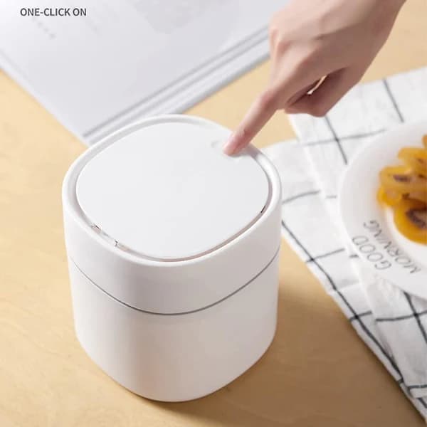 [PL】 Mini Desktop Trash Can with Lid Sanitary Basket Sunflower Seed Shell Car Trash Can (Cotton Lid, White)