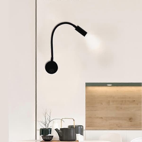 2 stk. 3W Fleksible LED Svanhals Sengelampe Væglampe Cylinder med Slids Ingen Kabel (Sort)