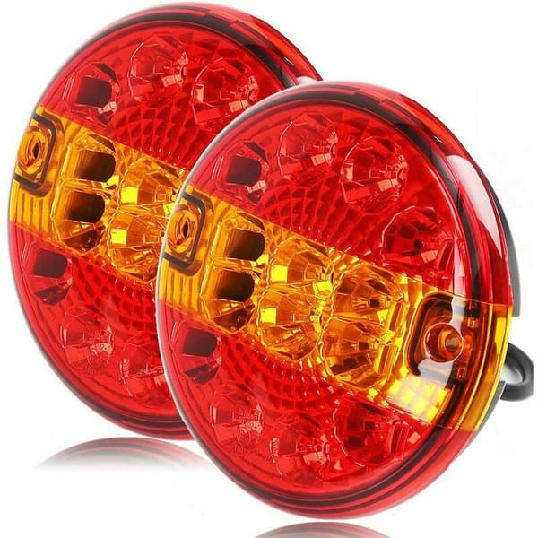 2 stk 12/24v LED-baklys for tilhenger Runde lys Hamburg for lastebil campingvogn (rød og rav, rund)