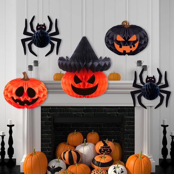 5 stk Halloween Hengende 3D Sammenleggbare Dekorasjoner Papirlykter, Spøkelse Heks Edderkopp Gresskar