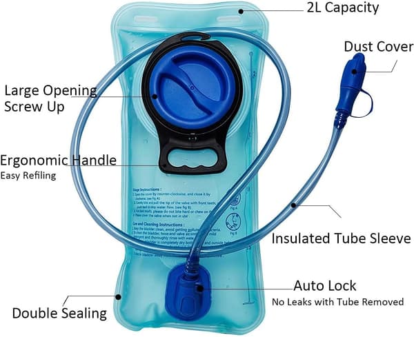 2L Hydration Bladder, BPA-Free Hydration Pack for Backpack, Military Drinking Bag with Hose, Portable Water Reservoir for Hiking, Camping, Running, Cycling