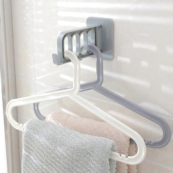 Foldable Wall Mounted Self-Adhesive Clothes Hanger with 4 Holes Storage Rack