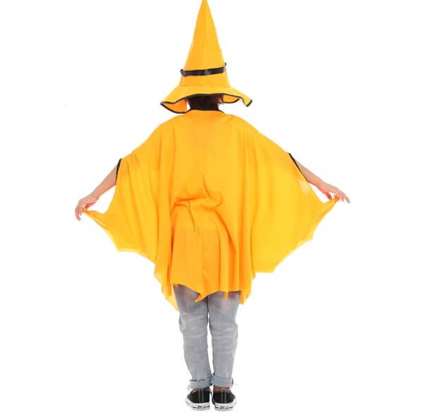 (Gul) Halloween heksekappe til børn med hat - Hudvenlig