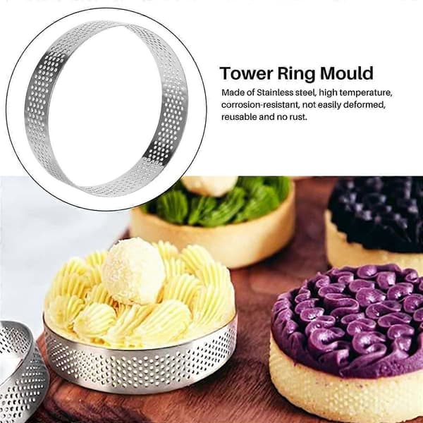 10 stk Sirkelformede Kakeringer Rustfritt Stål Tårn Paiform Perforert Mousse Ring, 8cm