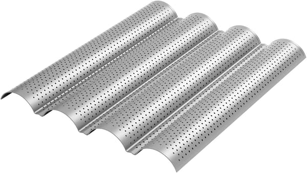 2-pak Non-stick Perforeret Baguetteform 38 x 33 cm til Bagning af Franskbrød, 4 Bølgeformede Brød, Bageform, Ristet Brød, Bagerform (Sølv)