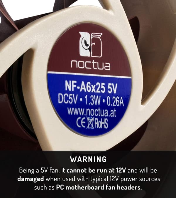 NF-A6x25 5V, Premium Stille Blæser, 3-Pin, 5V Version (60mm, Brun)