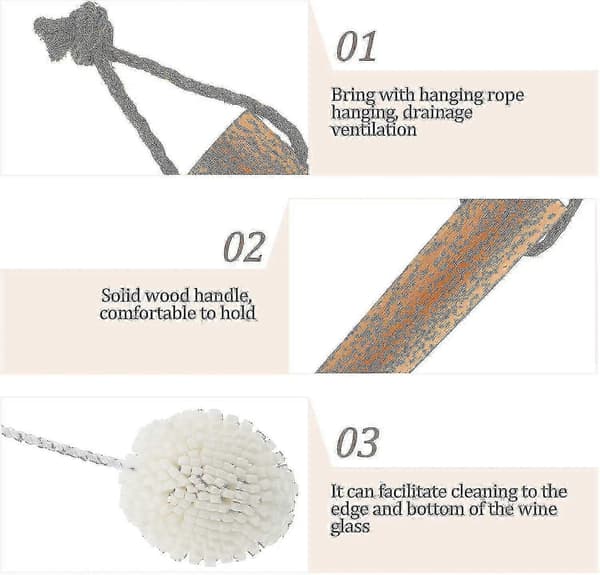 2-pack Wine Glass Cleaning Brush Flute and Stem Brush Scratch-Free Foam Brush