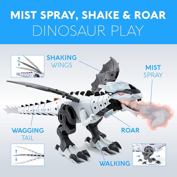 Dinosaurleke, med spraymekanisk hvit dinosaur