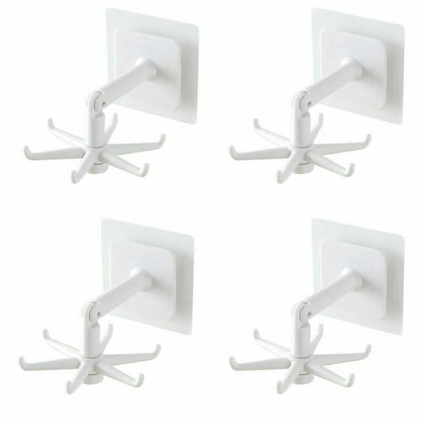 360° Swivel Folding Hook Vertical Self-Adhesive Home Bathroom Kitchen, White 4 Pcs