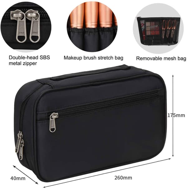 Handheld Makeup Brush Bag with 16 Slots, Large Travel Makeup Set with Lid