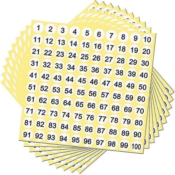 100 ark nummeretiketter S 1-100 nummer Ro S 0,4 tommer små selvklebende nummer