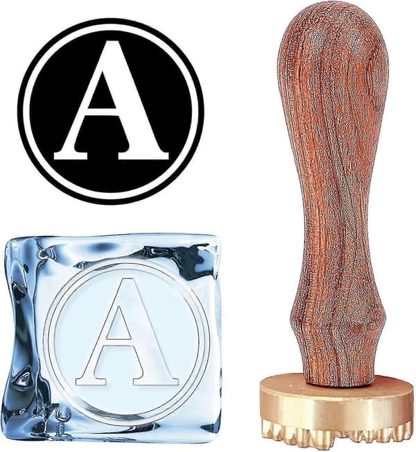 Initial A Ice Stamp Letter Ice Cube Stamp 3 cm with Removable Brass Head Replacement Wooden Handle Ice Branding Stamp