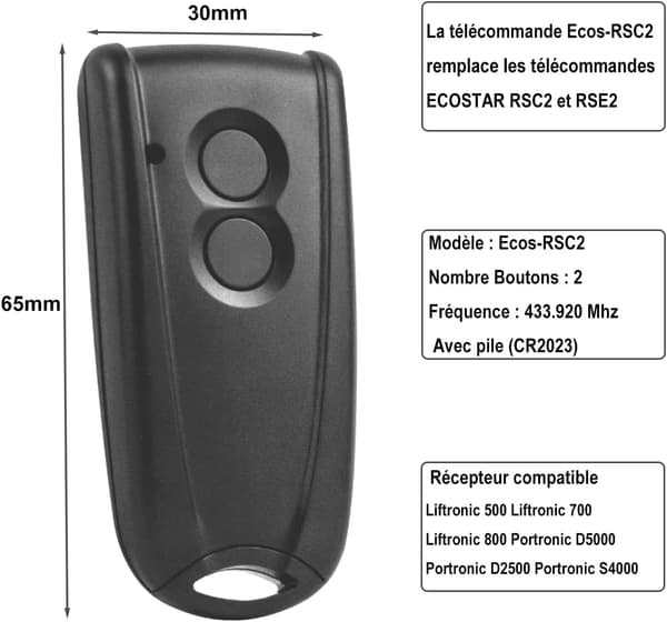 RSC2 Garage Door Remote Control Ecostar 433Mhz Remote Control Compatible with Ecostar Hormann: RSC2, RSE2 RSZ1, AGS: RSC2