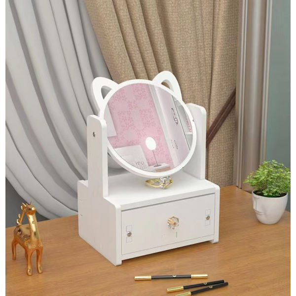 INF Makeup Mirror with Drawers Small Double Drawer Round Mirror Model 2