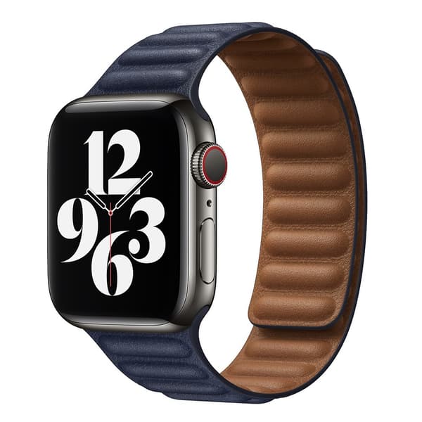 Blått kompatibelt Apple Watch 7-armbånd magnetisk lær 42mm