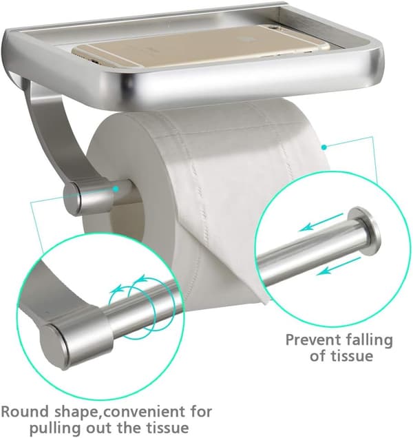 Toiletpapirholder med hylde, rustfrit aluminium toiletpapir