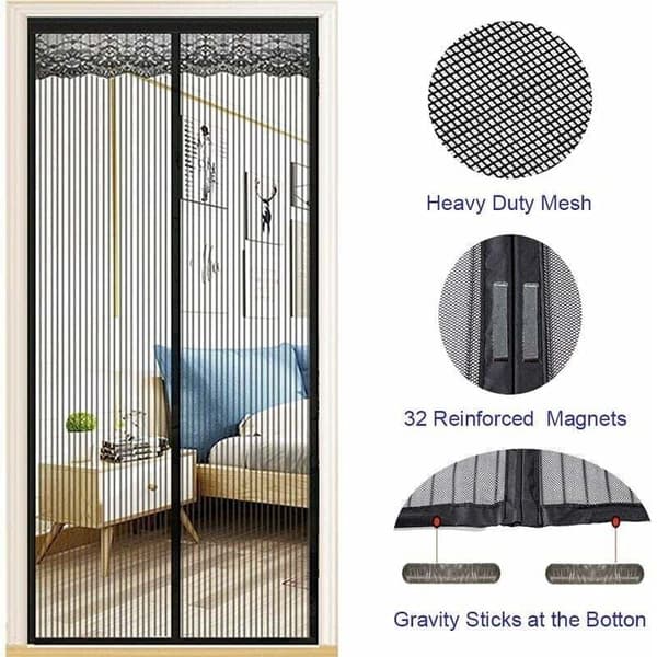 Magnetic Door Screen 140x220cm, Ultra-Fine Mesh Fly Curtain for Doors, Automatic Closing, No Drilling, Black