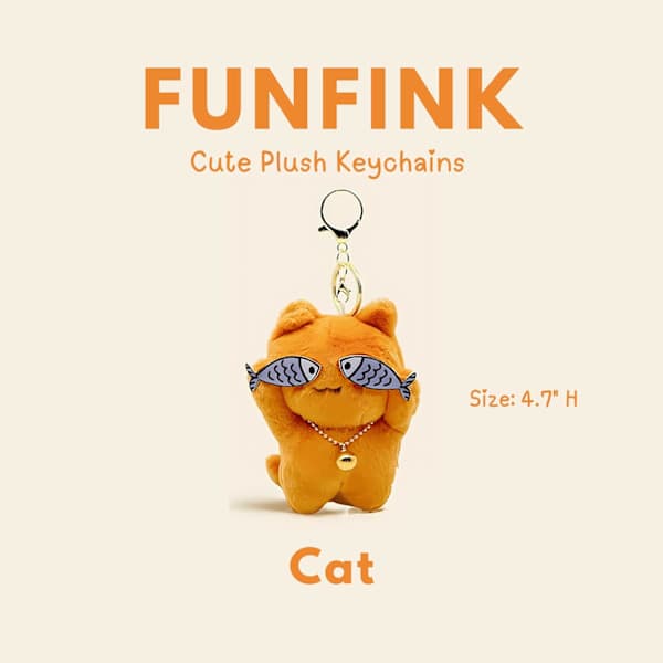 Søde kattenøgleringe, Kitty Fish plys nøgleringstilbehør til rygsække, tasker, håndtasker, telefon, bilnøglering (orange)