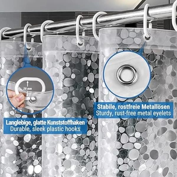 Waterproof Shower Curtain Mildew Resistant 180x180cm Clear Plastic 3D Stone Design