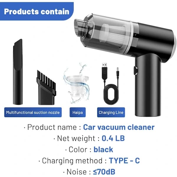 Handheld Car Vacuum, Portable Cordless Mini Vacuum, Rechargeable 12000PA Compressed Air Duster & Air Blower