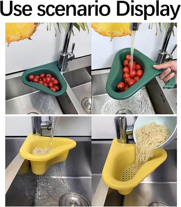 Thickened Triangular Sink Holder (Yellow), Swan-Shaped Sink Strainer, Kitchen Drain Shelf for Storing Fruits, Vegetables, Waste, Leftovers