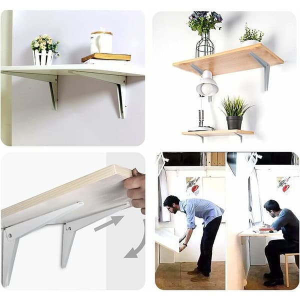 2st Vikbara Väggfästen, Hyllfästen Hyllstöd Metall Vikbart Fäste Garagefäste DIY Vikbar Hylla, Vit 8\"/200mm
