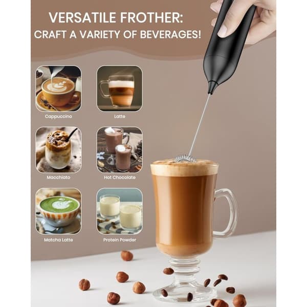 Elektrisk mælkeskummer, USB-genopladelig mælkeskummer kraftig mælkeskummer til latte, cappuccino, varm chokolade, sort