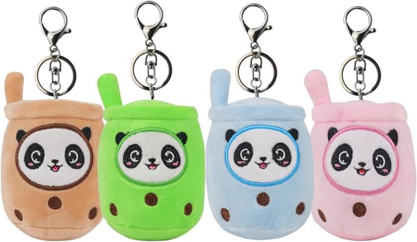 (Panda) 4 pientä Boba-pehmolelua avaimenperähinnalla, karkkipussin täyte, eläinteemajuhlat
