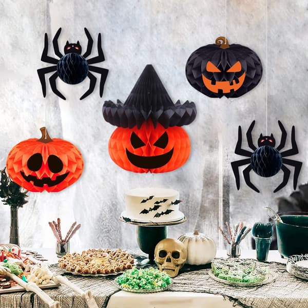 5 stk Halloween Hengende 3D Sammenleggbare Dekorasjoner Papirlykter, Spøkelse Heks Edderkopp Gresskar