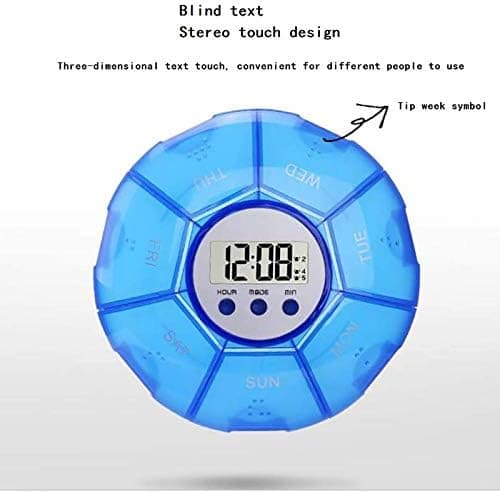 1 stk (blå) pilleboks med timer, pilleboks med alarm, 5 vekkerklokker