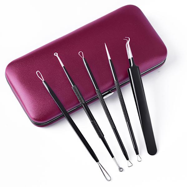 5-pack Blackhead Remover Acne Needle Tools Kit Svart Svart+grå