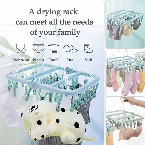 Underwear Hanger with 32 Clips Foldable Clothes Peg Clothes Drying Windproof Hanging for Baby Clothes Socks, Bras