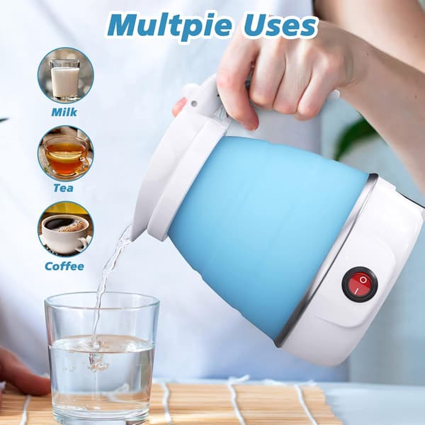 Foldable Electric Silicone Kettle, Portable Mini Travel Kettle with Detachable Power Cord - Blue (Compatible with Foldable)[JUN]