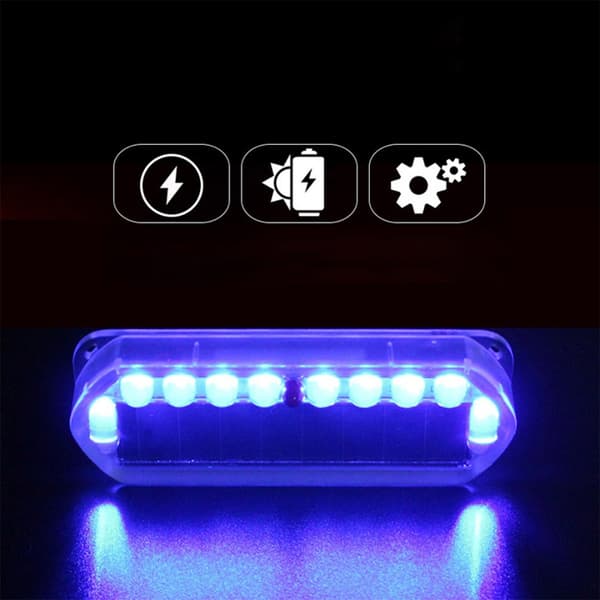 Ny 2 stk. solcellebil 10 LED advarselsalarm mod tyveri blinkende dummy alarmlys, hvid