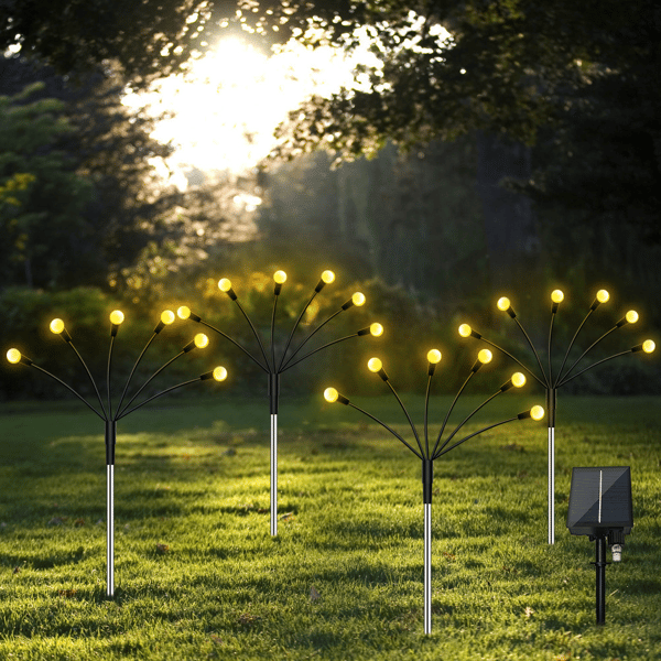 INF Solcelledrevet hagebelysning Firefly med 8 LED-lamper 4-pakning Varm vit