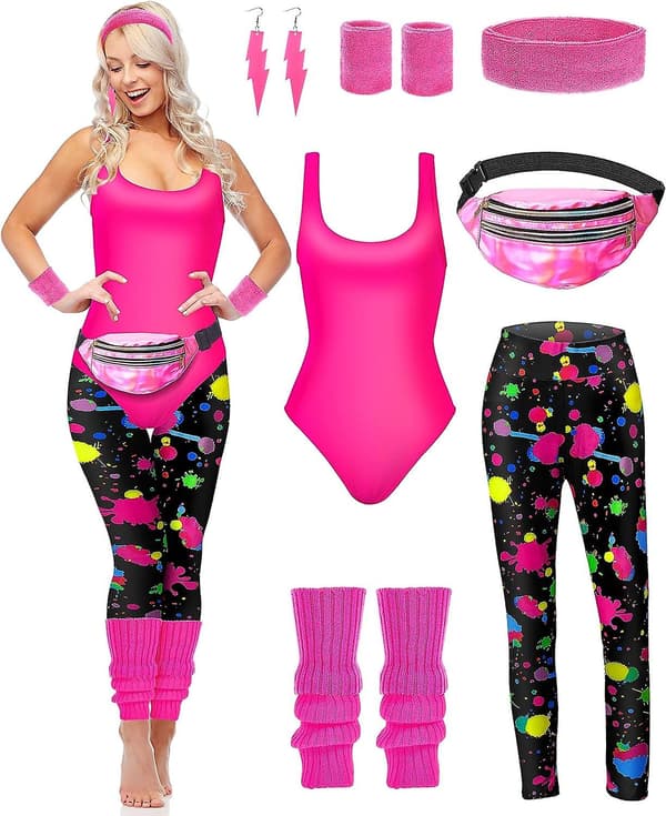 80'er 90'er Træningssæt med Dragt, Leggings & Neon Tilbehør - 7 Dele [JUN] Neon Style Medium Neon Style Medium