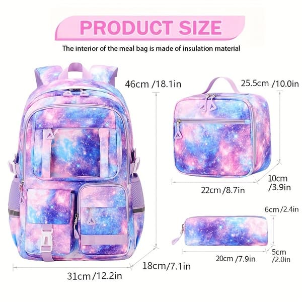 School Bag, 3-piece Girls' Backpack, Backpack (Grey Daisy)