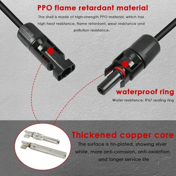 Förlängningskabel för solpaneler 5m 12 AWG 2.5mm² med hane- och honkontakter Kompatibel med solcellssystem