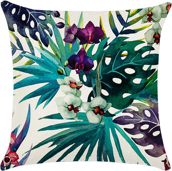 Trekk 45 x 45 cm, sett med 4 putetrekk i bomull og lin, putetrekk til sofa, hageseng, sofaputer (Blomst-7)