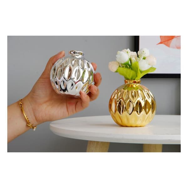 Small Triomphe Ceramic Vase - Fishlip Pattern - Home Decor (Silver)