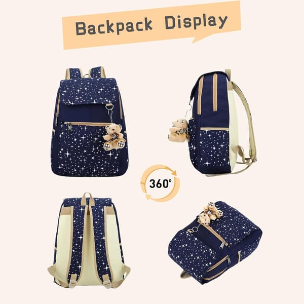 Elementary School Backpack 3-piece Set with Lightweight and Cute Star Backpack for Girls, Kids Backpack Purple