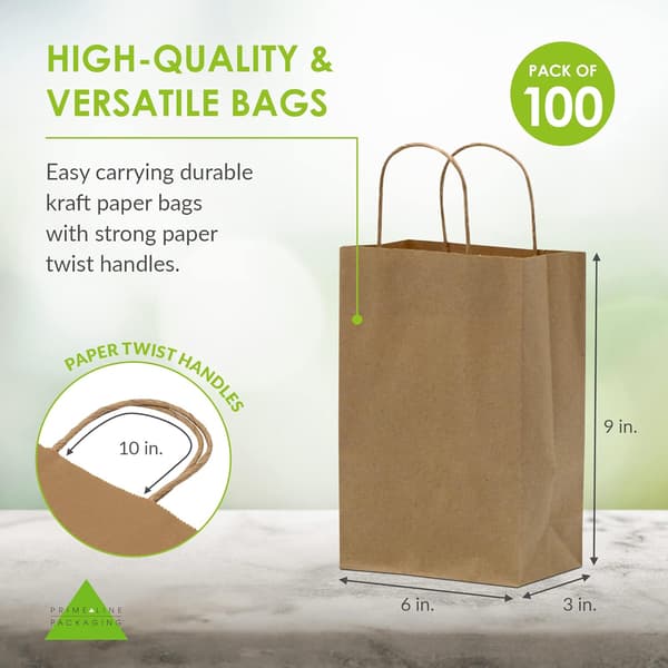 Small Brown Paper Bags with Handles - 15x8x23 cm 100-pack Kraft S