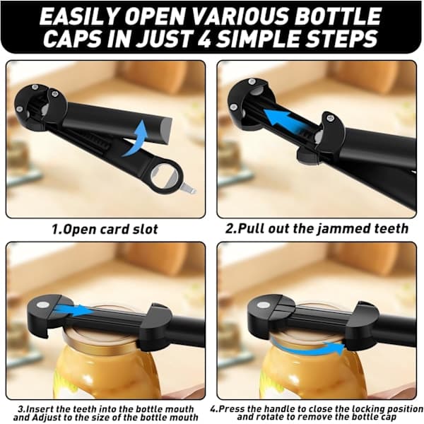 Arthritis Bottle Opener - Multifunctional Magnetic Jar Opener and Jar Gripper for Weak Hands (Black)