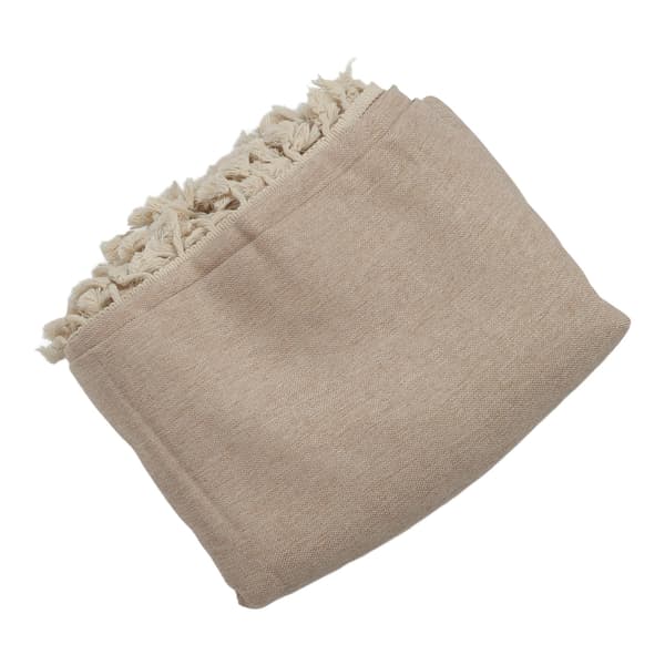 Rectangular Polyester Fiber Tablecloth with Decorative Tassel Lace Overlay for Home, Restaurant, Hotel, Light Beige 140x180cm/55.1x70.9in 0.5 0.5