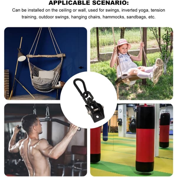 360° Rotating Stainless Steel Hanging Hook Set for Outdoor Use, Black - Compatible with Most Hammocks