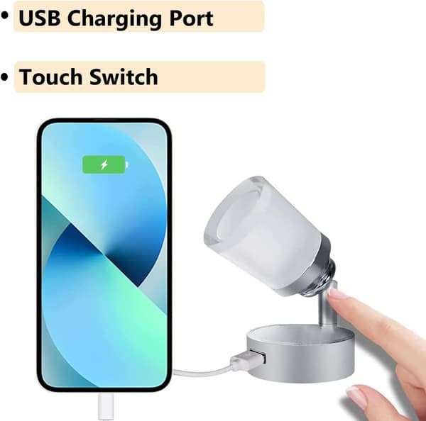 12V LED Leselampe med USB, 3W Touch Veggspotlight, Dimbar Sengelampe for Husvogn Bobil Båt[JUN] 12V LED Reading Light with USB 12V LED Reading Light with USB