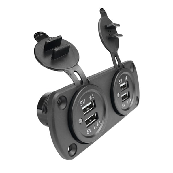 Dobbel USB-billader med blått lys (panel med 2 uttak) Svart