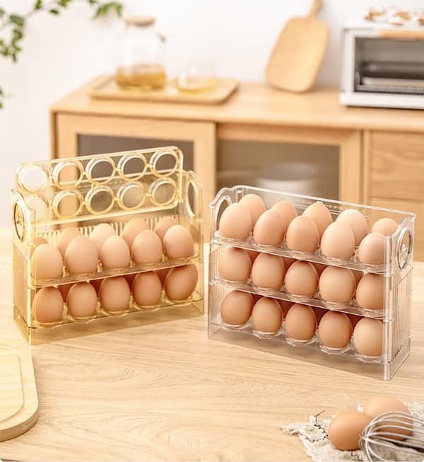 Egg Carton - Holds 30 Eggs - Refrigerator - Specific Egg Storage Box - Three