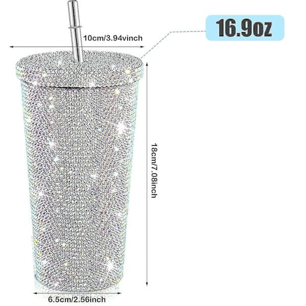Bling Diamant Tumbler Glitter Vandflaske Med Låg - Multicolor