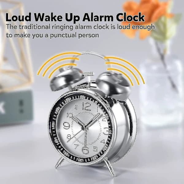 Retro Alarm Clock with Loud Bell and Soft Glow, Dual Dials, Silent Sweeping Second Hand